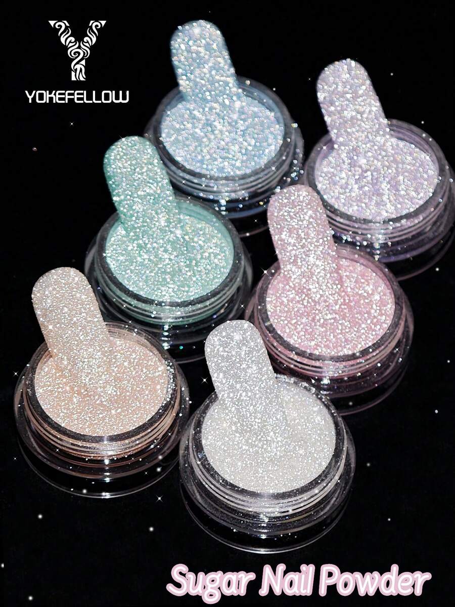 YOKEFELLOW Holographic Candy Nail Glitter Reflective Fine Shimmer Gel Nail Polish Powder Pigment Diamond-Like Nail Glitter DIY Supplies