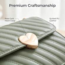 Small Lightweight Square Crossbody Handbag, Heart Decor Snap Button Design, Business Casual Accessory For Teen Girls, Students And Office Workers - 薄荷綠 - 查看 4
