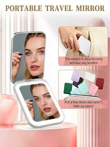 LED Travel Makeup Mirror, Foldable Pocket Mirror, Rechargeable Mini Makeup Mirror, Handheld Travel Vanity Mirror, Flip Cover Pocket Folding Makeup Mirror, 3 Lighting Modes, USB Charging, Magnetic Switch, Hall Switch Design, Stepless Dimmable Adjustable Brightness, Compact And Portable, 3X Magnification, Princess Style Small Mirror, Suitable For Home, Travel And Dorm Use, Perfect Christmas, Birthday, Mother's Day Gift For Women, Also Best Personalized Gift And Travel Essential - Stepless Dimming Model - View 3
