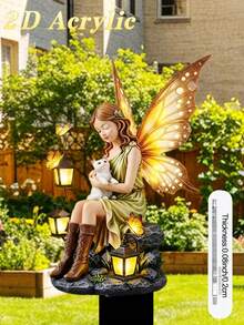 2D Flat, 1pc Meditation Wings Fairy Cat, Garden Stake Decor, Outdoor Decor (17cm/6.69inch), Home Decor, Room Decor, Patio Decor, Gardening Supplies, Back To School, Wedding Decor, Mother's Day Gift, Spring Celebration And Garden Display, Acrylic Print, Ideal Gift For Friends - Colorful - View 3