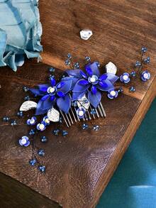 1 pieza Peine para el cabello con flor azul, accesorio elegante para la mujer, adecuado para bodas y fiestas - Azul - Ver 8