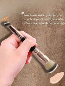 1pc Professional Dual-Ended Face Makeup Brush Set, Soft Synthetic Fiber Bristles, Foundation Concealer Blush Makeup Brush, Portable Travel Makeup Tool, Suitable For Daily Makeup - Multicolor - View 4