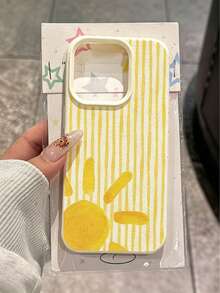 1pc Yellow Striped Sun Pattern Large Hole Leather Texture Pink Shockproof Phone Case, TPU Material, Suitable As Holiday Gift, Compatible With Apple 17/17Pro/17Promax/16/16Pro/16promax/15/15promax/15promax/14/14Pro/13/12/11 Unisex Phone Cover Protective Case - Beige - View 4