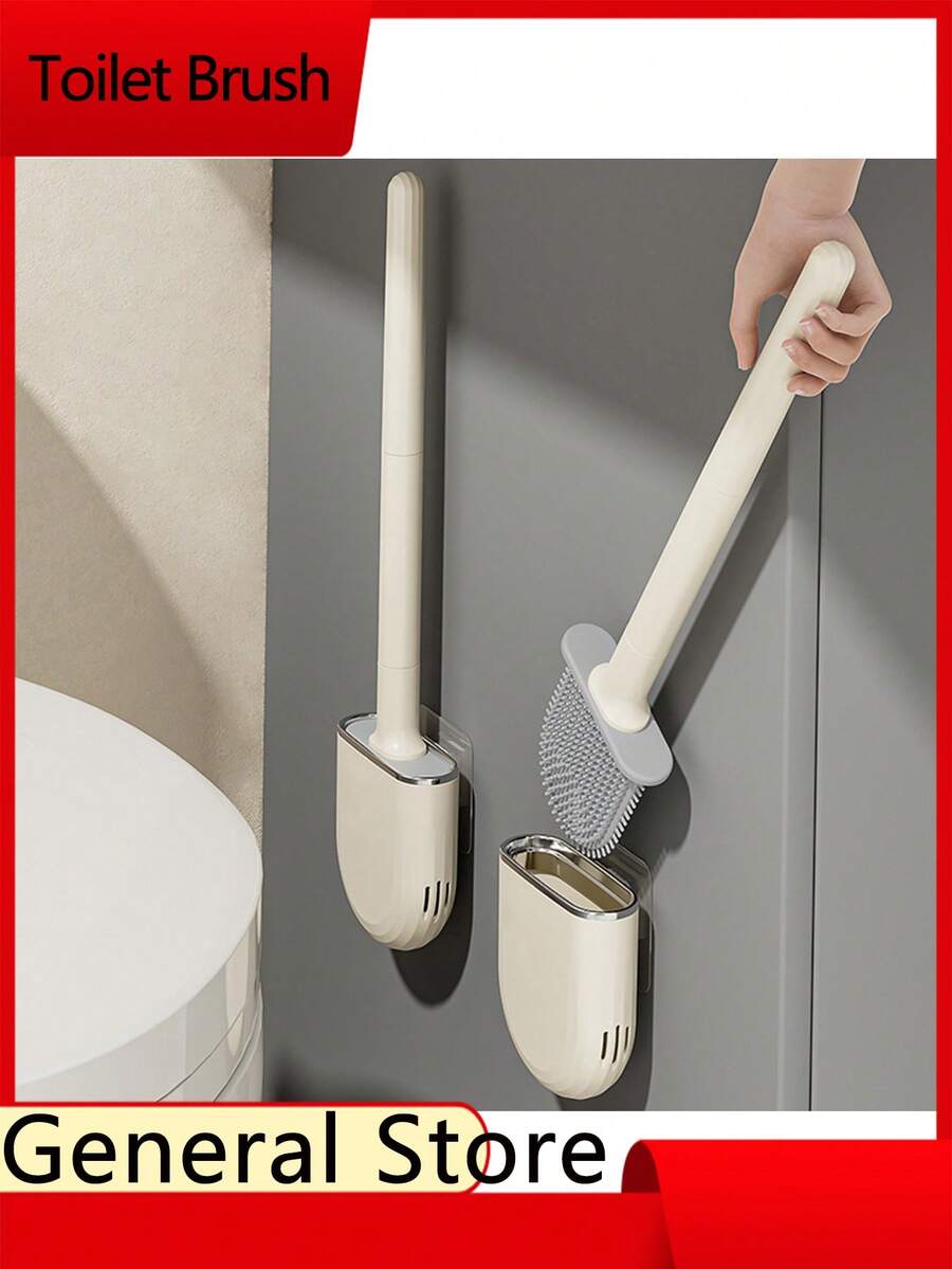 Soft Silicone Toilet Brush, Detachable Handle, Wall-Mounted Toilet Brush With Base, Bathroom Cleaning Tool - Wall-Mounted - View 1