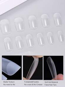 120pcs Full Coverage Short Square Soft Gel Nail Sticker Set, Full Coverage Pre-Shaped Fake Nails With Storage Box, Suitable For Home Manicure, Salon Tools And Supplies - Clear - View 4
