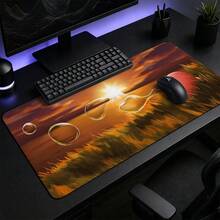 Alas Mouse Besar dengan Pemandangan Tetesan Air Transparan Ladang Gandum Saat Matahari Terbenam yang Menyejukkan, Nada Hangat Gaya Ins, Alas Meja dengan Tepi Jahitan Anti Selip, Alas Keyboard Tebal, Cocok untuk Kantor dan Bermain Game - View 4