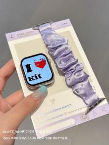1pc Purple Satin Rhinestone Elastic Hair Tie Watch Band Compatible With Apple Watch Series 11/10/9/8/7/6/5/4/3/2/4/1/Ultra/SE/38/40/41/42/44/45/46/49mm, Women's Shiny Decorative Wristband, Smart Watch Band Accessory Summer Hair Tie Strap, Affordable Wristband - Smoke Purple - View 5