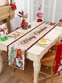 1 cái khăn trải bàn Giáng Sinh có nơ và cây thông, họa tiết kẻ caro đỏ Buffalo, chất liệu polyester, khăn phủ bàn trang trí Giáng Sinh Merry Christmas, trang trí lễ hội - Nhiều màu - Xem 2