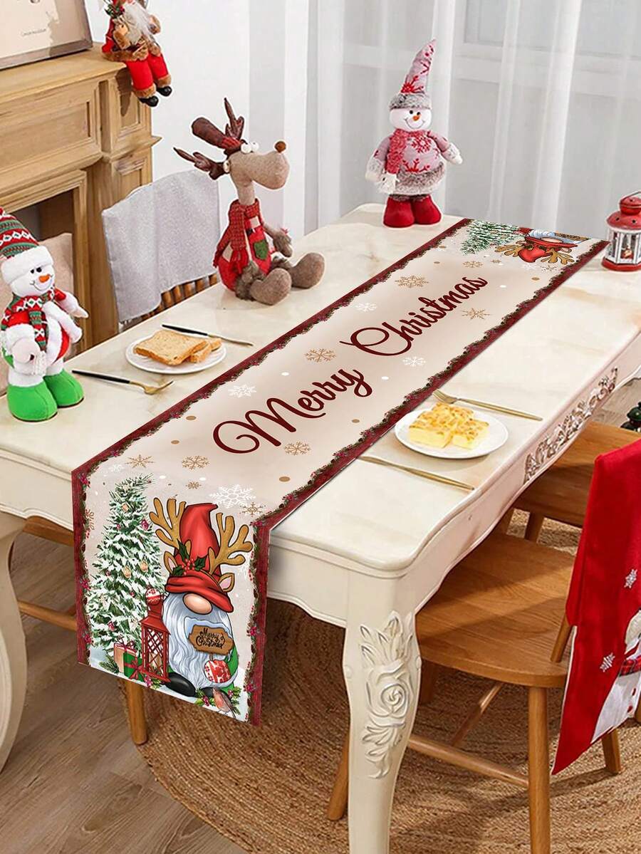 1 cái khăn trải bàn Giáng Sinh có nơ và cây thông, họa tiết kẻ caro đỏ Buffalo, chất liệu polyester, khăn phủ bàn trang trí Giáng Sinh Merry Christmas, trang trí lễ hội