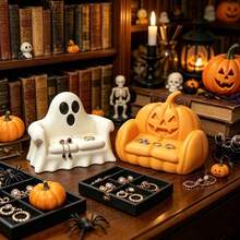 1 Stück 10cm Halloween Geist & Kürbis Sofa Dekoration, süße Neuheit Harz Schmuck Aufbewahrungsschale, gruselige Heimdekoration für Halloween Party & Feiertage - Übersicht 1