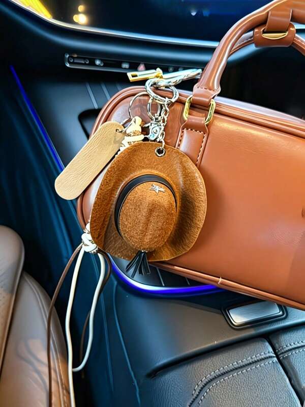 Fashion Handmade Braided Rope Denim Hat Keychain Creative Mini Five-Pointed Star Hat Bag Charm Cute Car Key Chain