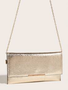 Sac de soirée élégant en matériau PU pour femmes, sac à main de bal avec chaîne amovible, convient pour les mariages, les fêtes, les banquets et autres occasions - Doré - Voir 3