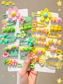 14/28pcs Fresh Sweet Girl Style Cartoon Cute Hair Clips, Suitable For Girls. Flower/Rabbit/Star/Heart/Bow Multi-Style Design, Non-Damaging Hair Accessories, Bangs Clips Side Clips Flyaway Clips, Versatile Daily Accessories - Multicolor - View 1