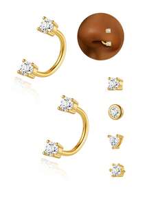 1Pc 925 Sterling Silver Horseshoe CZ Nose Rings Hypoallergenic Nostril Piercing Jewelry Hoops Nose Studs For Women Men Daily Casual Wear Gift - Gold - View 1