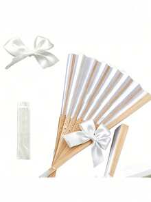 12/4 piezas Abanicos de papel blanco/rosa con lazos de cinta de satén blanco, set de múltiples piezas para recuerdos de boda, abanicos de mano para boda, elegantes abanicos de papel plegables blancos, regalos de boda para la novia, abanicos de mano decorativos para damas de honor, accesorios para fotos, decoración de asientos de boda - Multicolor - Ver 10
