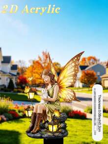 2D Flat, 1pc Meditation Wings Fairy Cat, Garden Stake Decor, Outdoor Decor (17cm/6.69inch), Home Decor, Room Decor, Patio Decor, Gardening Supplies, Back To School, Wedding Decor, Mother's Day Gift, Spring Celebration And Garden Display, Acrylic Print, Ideal Gift For Friends - Colorful - View 7