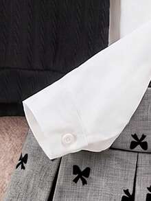 Girls' Minimalist Solid Color Shirt, 3D Bow Fashion Vest, And Pearl Button Pleated Fashion Skirt - White - View 5