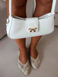 Sandali da donna con tacco piatto intrecciati, eleganti e comodi, con punta affusolata Lelrene beige - Beige - Visualizzare 4