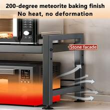 3/2 Tier Expandable Microwave Oven Rack, Heavy Duty Extendable Microwave Shelf Stand With 6 Hooks, Height Adjustable Kitchen Counter Organiser Toaster Baker's Rack (Black) - Black - View 3