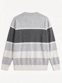 SU ER 1pc Men's Casual Striped Knit Sweater, Autumn/Winter - Grey - View 9