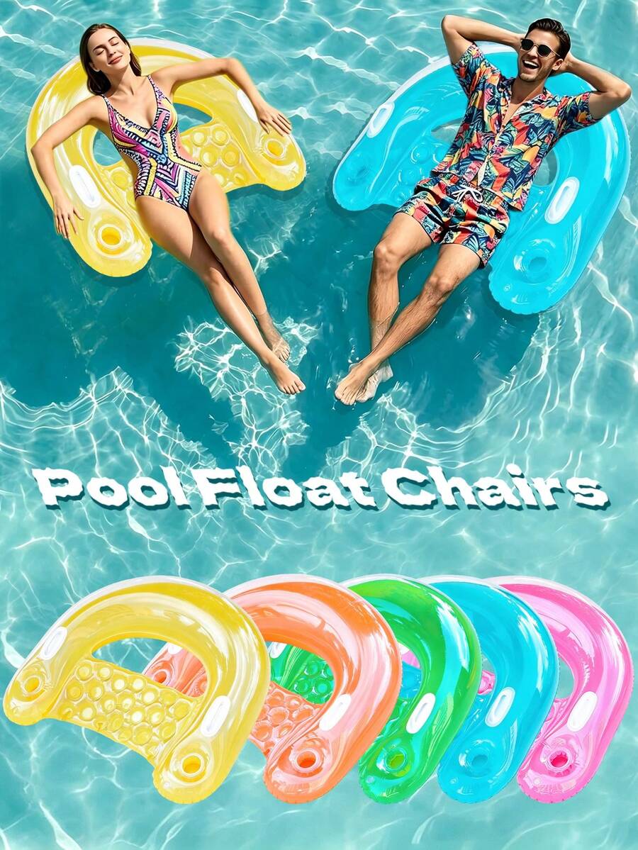 Summer Vacation Transparent U-Shaped Inflatable Water Chair With Dual Cup Holders, Foldable Portable Ergonomic Floating Lounge Chair For Adults To Relax In Swimming Pool, Beach, Lake And Seaside - Multicolor - View 1
