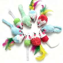 1-10pcs Plush Mouse Cat Toys, Super Soft Short Plush With Colorful Feather Tail, 4 Colors Interactive Kitten Play Toys - Random Style - View 9