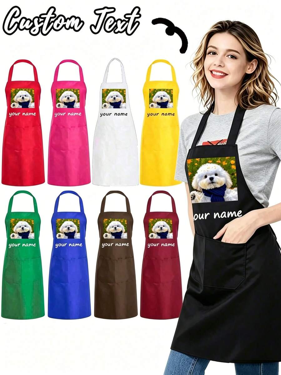 1pc Customizable Apron With Text And Personalized Photos, Customize Fun Cooking Kitchen Apron, Can Customize Logo, Text, Chef Apron, Suitable For Valentine's Day, Father's Day, Mother's Day, Birthday, Anniversary, Unique Gift For Lady, Chef, Mom, Dad, Husband, Girlfriend, Boyfriend, Wedding, Multipurpose, Suitable For Housewarming, Elegant Living, Eternal Love, Customized Cooking Utensils, Washing Gloves - Multicolor - View 1