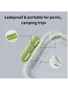 2pcs Rectangle High Borosilicate Glass Food Storage Container, Microwave Freezer Oven Dishwasher , Stackable Portable Meal Prep Lunch Box For Kitchen Refrigerator, Office Work Lunch, Outdoor Picnic & Camping, Family Daily Food Preservation - Green - View 6