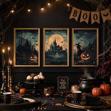 3er Set Leinwandkunst, gerahmte Wanddekoration, Galerie Set, Vintage Halloween Hexe, Kürbis & Fledermaus Ölgemälde, dunkler gotischer Horror Herbst Dark Academia Stil Leinwandkunst, Retro verwitterte seltsame Ästhetik rahmenloses Poster Set, Bestseller dekoratives Gemälde Set, geeignet für moderne Wohndekoration, Raumdekoration, Wohnheimdekoration, Schlafzimmerdekoration, Badezimmerdekoration - Retro-Kunst - Übersicht 10