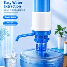 1個手動水瓶幫浦 - 藍色手動飲水機，健康補水，家用與商用級可調節桶裝幫浦，易於使用的手動飲水機幫浦，附超短管與瓶蓋手動壓力飲水機幫浦，適用於大多數飲水機和水桶，日常、日常生活、生活必需品、夏季、派對、省力、簡單、供水、家居必需品 - 彩色 - 查看 2