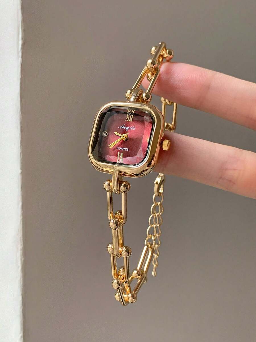 Women's Gold Square Quartz Watch, Compact And Suitable For Daily Wear, Birthday/Graduation Gift, Casual Occasions - Gold - View 1
