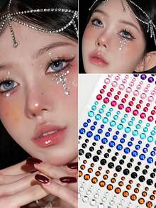 900pcs/Sheets Colorful Eye Makeup Rhinestone Decorative Stickers, Holiday Party Makeup Ball Short Video DIY Makeup Accessories, Concert Bar Shiny Face Tattoo Costume Stickers - 彩色 - 查看 6