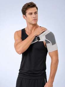1 Pc Shoulder Support Brace Adjustable Compression Strap Pain Relief Sports Gym Injury Recovery Breathable Shoulder Protector - Grey - View 2