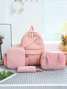 1 Set Back To School Fashion Casual Solid Color Backpack Set, Backpack + Tote Bag + Crossbody Bag + Pencil Case, Large Capacity With Laptop Compartment, Solid Color Student Backpack, Adjustable Shoulder Strap + Multi-Pocket Lightweight Portable School Bag, Zipper Bag Set, Suitable For Graduates/Students/Teenage Girls, Perfect For Outdoor Travel/Middle School/High School/College Use - 2186 - View 17