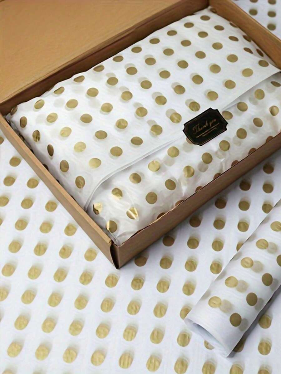 10/20/25/50 張白色背景金色波點圖案棉紙,適用於 DIY 手作、派對小禮品、花束包裝、衣物包裝及生日禮物裝飾 - 白底黃金圓點 - 查看 1
