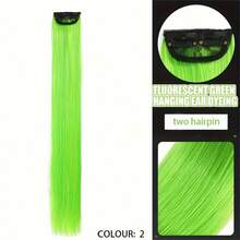 Synthetic Long Neon Green Hair Extensions 24 Inch Colorful Straight Hair Party Highlight Hair Accessory - Multicolor - View 9