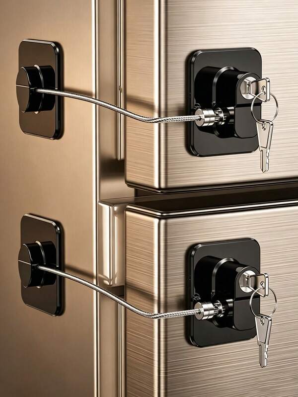1 pieza Cerradura autoadhesiva para llave, cerradura autoadhesiva sin taladro para refrigerador y gabinete, cerradura anti-apertura para puerta de almacenamiento, cerradura de de cable de acero de fácil instalación, adecuada para refrigerador, cajón, ventana, lavavajillas, gabinete