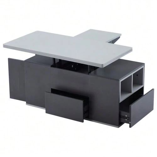 =313593594GAA Liftable Multifunctional Coffee Table - Tabletop Opens To 2 Tables, Dark Grey + Light Grey, Large Capacity, Modern Living Room Furniture, Office Dining Table Side Table Multifunctional Table - 灰色 - 查看 1