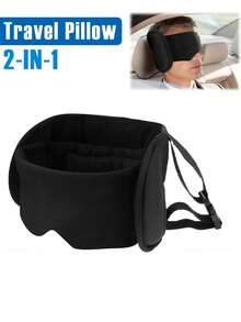 2-In-1 Travel Pillow Comfortable Neck & Head Pillow With Eye Mask And Storage Bag 360° Support Airplane Travel Pillow, Travel Essentials - Black - View 5