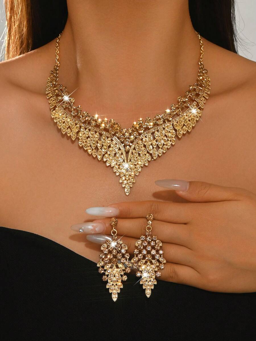 1 Set Luxury Scarf Jewelry Set Women Design Exaggerated Necklace & Drop Earrings Zinc Alloy All Season Party Accessories Suitable For Wedding Valentine's Day Christmas Evening Banquet - Champagne - View 1