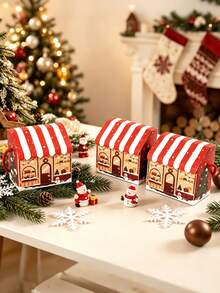 10pcs Christmas House Shape Gift Boxes With Handles Cartoon Christmas Tree Snowman Pattern Gift Packaging Box With Gift Tags Christmas Window Display Design Paper Treat Box For Winter Holiday Xmas Party Favors - Christmas Edition - View 9