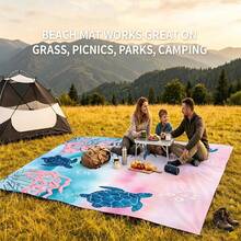 1pc 4-7ft Adult Pink-Blue Gradient Blanket, Polyester Quick-Dry Sand-Proof Picnic Mat With Stakes - Compact, Suitable For Travel, Camping, Hiking, Beach Leisure | Colorful Beach Mat | Durable Outdoor Mat, Beach Accessory - Multicolor - View 6