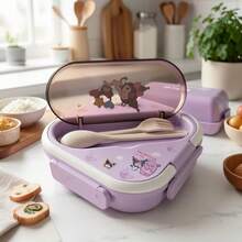 1pc Sanrio Hello Kitty And Friends Pink Lunch Box Set, Leak-Proof Rectangular Durable Plastic Divided Bento Box, Hand Wash, Suitable For Work, School And Travel, Work Lunch Storage Box, Cartoon Theme, Easy To Clean Material - Multicolor - View 3