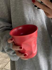 1pc Ins Style Pleated Twisted Ceramic Mug, Niche Coffee Cup For Home Afternoon Tea Milk Tea, Minimalist Solid Color Water Cup, Creative Textured Design Cup, Versatile Drinking Cup, Couple/Best Friend Matching Gift, Home/Office Breakfast Beverage Cup, Photo-Worthy Tableware, Multi-Color Options, Versatile Home Decor Gift - Multicolor - View 16