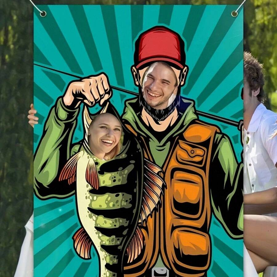 1 Peça Banner de Bottom de Festa com Tema de Pescador Oco, Adequado para Aniversário, Batismo Juvenil e Entusiastas de Pesca, Decoração com Tema Esportivo - Multicolorido - Visão 1