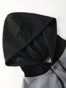 Conjunto de chaqueta con capucha y pantalones para hombres talla grande, con capucha con cordón, empalme de contraste, pantalones casuales con cordón, ropa casual versátil - Gris - Ver 4