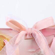 Elegant 3D Textured Oil Painting Gift Bag, Pink Floral Mountain Print Paper Gift Tote Bag With Silk Ribbon, Suitable For Bridal Party, Birthday, Holiday Gift Packaging - View 6