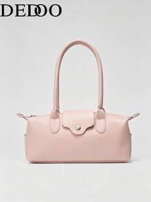 Dedoo Bolso de mano mini clásico de nylon con bloques de color para primavera/verano, bolso bandolera minimalista versátil con forma de concha y correa larga para el hombro - Rosa - Ver 9