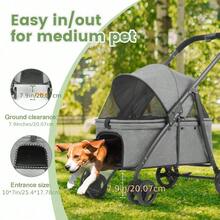 Heavy Duty Pet Stroller For Dogs And Cats Up To 54.43KG, Adjustable Handle, Foldable Dog Stroller With Linen Wrapping, Alloy Steel Frame, Large Animal Stroller For Travel & Outdoor Use - Blackish Green - View 3