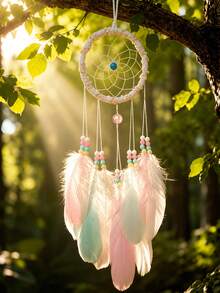 1pc Handmade Macaron Color Dream Catcher Hanging Decor, Bohemian Style Feather Dream Catcher Decoration, Suitable For Bedroom, Nursery, Children's Room And Home Decor - Yu Linghua - View 4